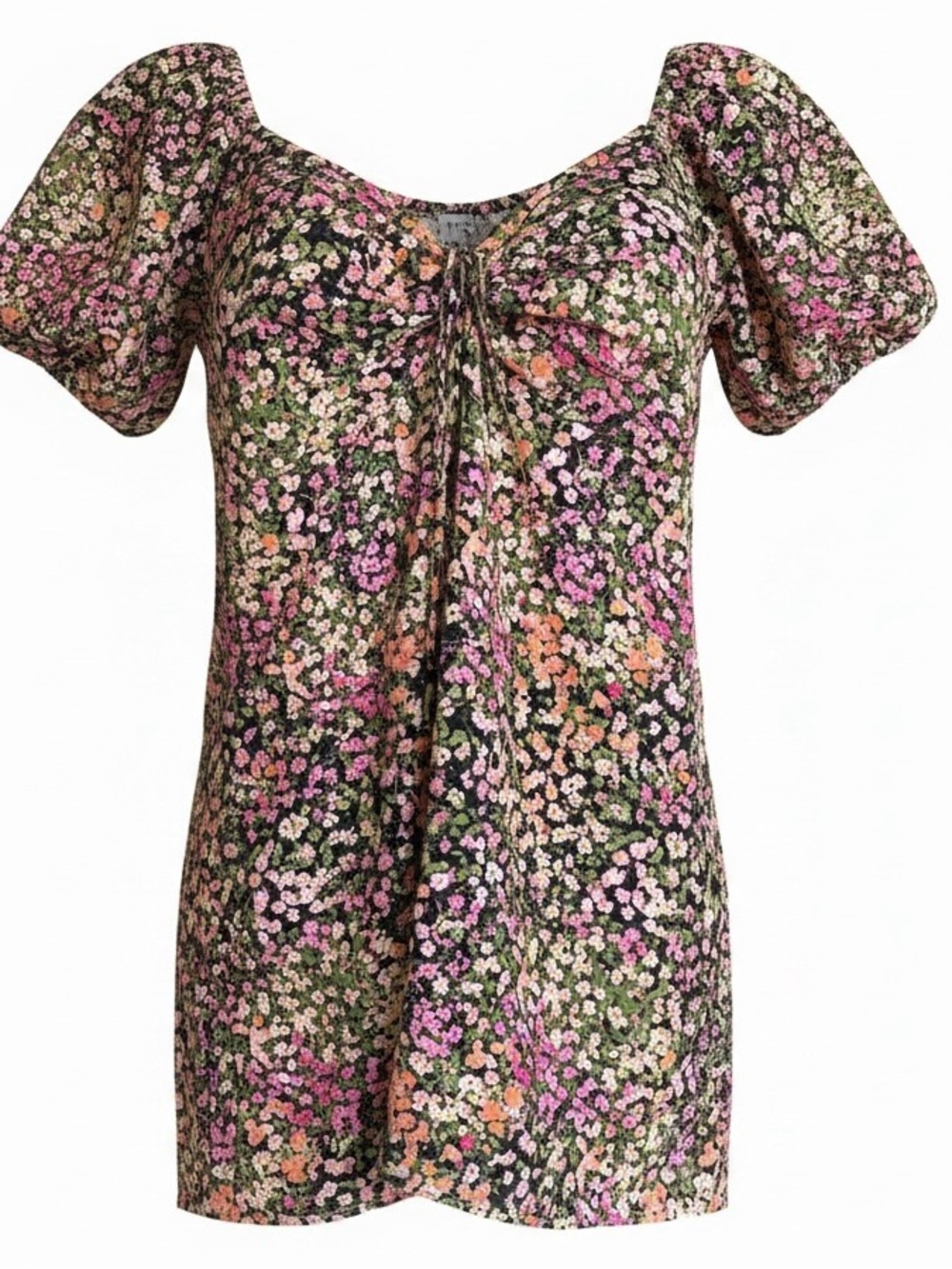 Floral Puff-Sleeve Tunic - Pink Multi